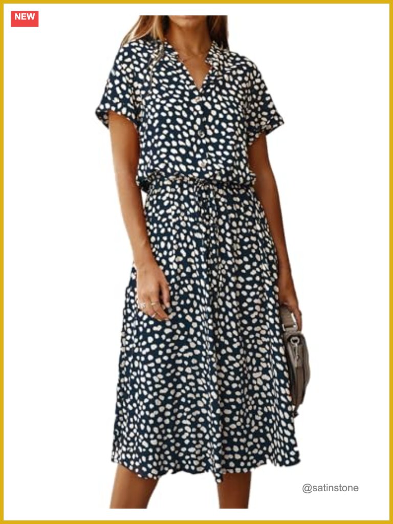 Spotted Print Midi Dress With Flutter Sleeves And Drawstring Waist